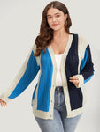 Colorblock Contrast Button Down Drop Shoulder Cardigan