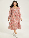 Pocketed Floral Print Notched Collar Dress