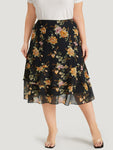 Floral Printed Flutter Layered Skirt