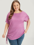 Solid Drawstring Side Batwing Sleeve Heather T shirt