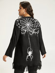 Halloween Spider Print Tassel Trim Open Front Cardigan