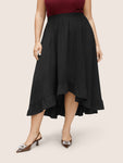 Plain Asymmetrical Flutter Hem Elastic Waist Skirt