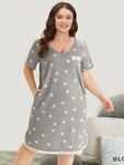 Heart Print Patched Pocket Eyelet Lace Sleep Dress