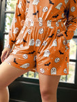 Halloween Bat Print Elastic Waist Sleep Shorts