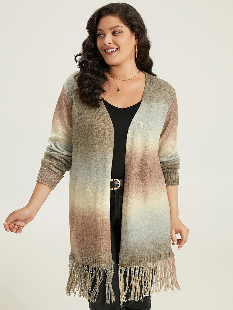 

Plus Size Cardigans | Ombre Fringe Trim Open Front Cardigan | BloomChic, Multicolor