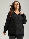 Sparkly Elastic Cuffs Loose Pullover