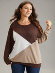 Rib Knit Colorblock Contrast Drop Shoulder Sweatshirt