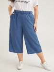 Plain Belted Buckle Detail Cropped Pants