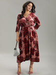 Floral Print Wrap Velvet Dress by Bloomchic Limited