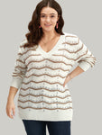 Wave Striped Cut Out V Neck Cardigan