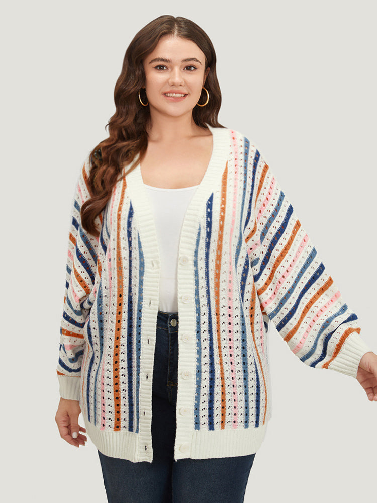 

Rainbow Striped Button Through Eyelet Cardigan BloomChic, Multicolor