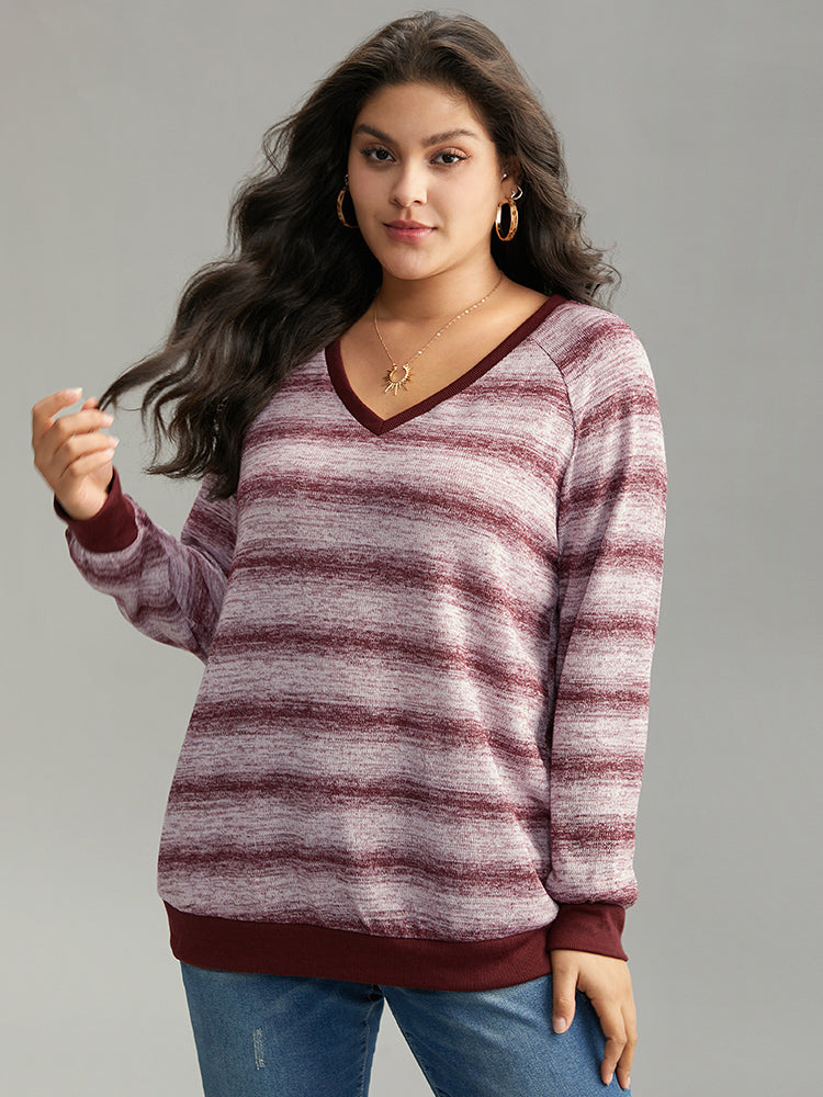 

Plus Size Women Dailywear Ombre Rib Knit Regular Raglan Sleeve Long Sleeve V Neck Casual Sweatshirts BloomChic, Burgundy