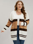 Colorblock Contrast Pointelle Knit Eyelet Open Front Cardigan