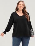 Solid V Neck Puff Sleeve Blouse