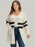 Striped Pocket Open Front Cardigan