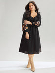 Embroidered Ruched Floral Print Dress by Bloomchic Limited