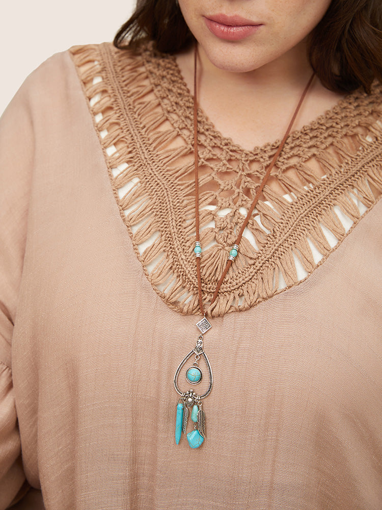 

Plus Size Necklaces | Natural Stone Feather Vacation Style Necklace | BloomChic, Turquoise