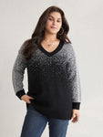 Ombre Contrast Luxe V Neck Knit Pullover