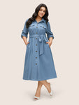 Static free Solid Flap Detail Tab Sleeve Dress