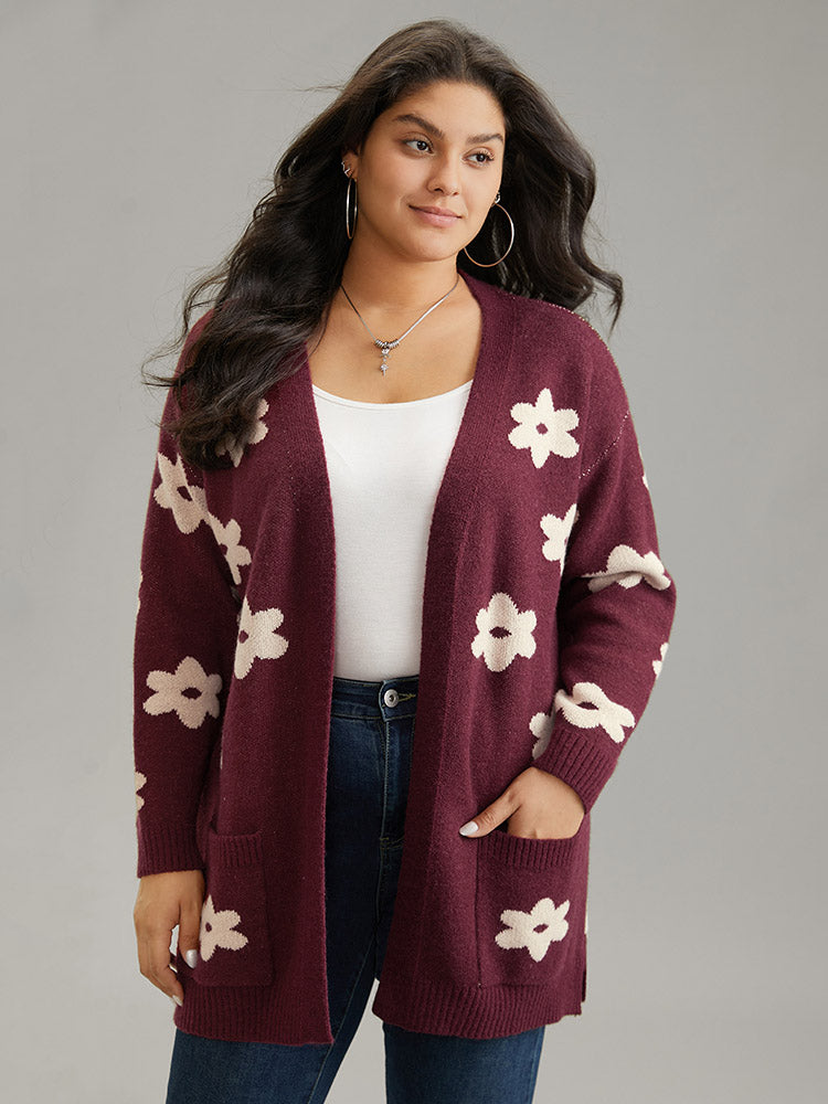 

Plus Size Cardigans | Floral Two Tone Open Front Cardigan | BloomChic, Burgundy