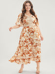 Lace Pocketed Floral Print Flutter Sleeves Dress by Bloomchic Limited