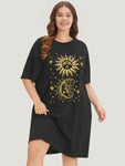 Pocketed General Print Crew Neck Dress