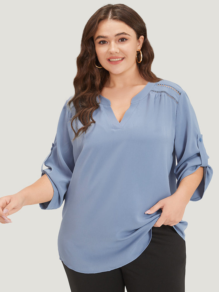 

Plus Size Women Workwear Plain Plain Regular Sleeve Three Quater Length Sleeve V Neck Workleisure Blouses BloomChic, Stone