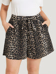 Leopard Print Pocket Belt Shorts