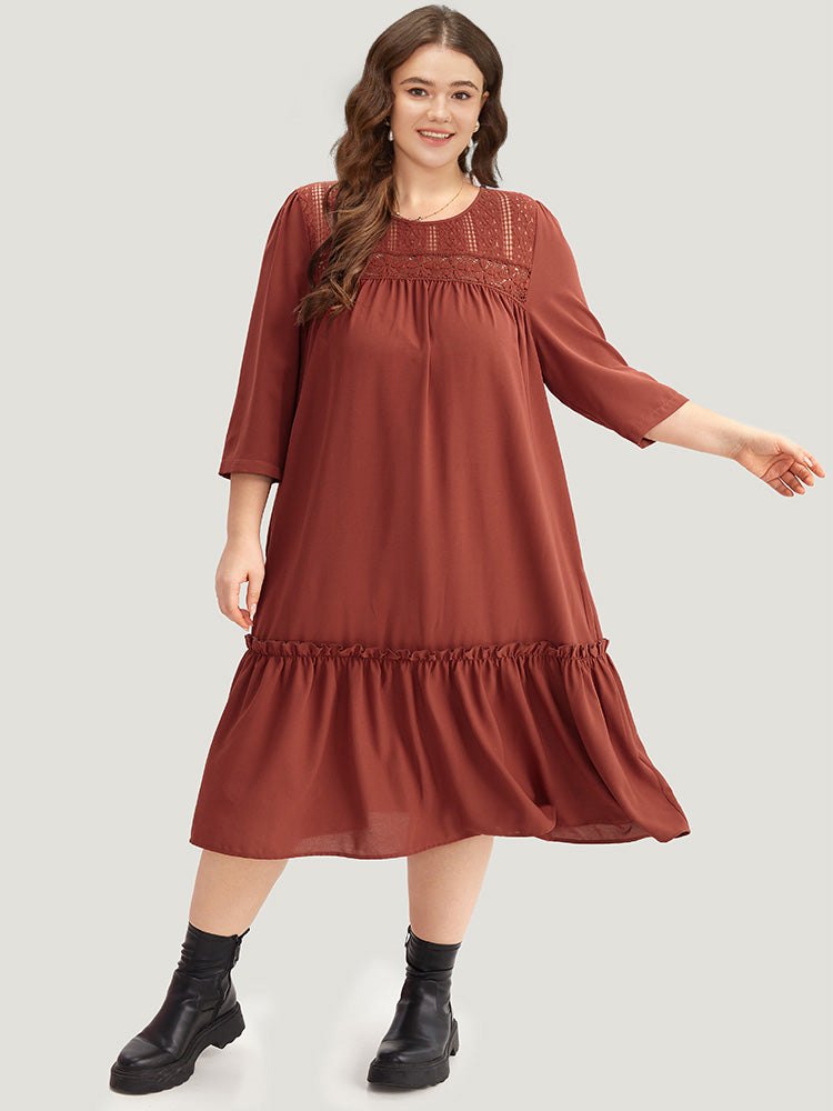 

Plus Size Women Dailywear Plain Patchwork Regular Sleeve Elbow-length sleeve Round Neck Pocket Casual Dresses BloomChic, Russet