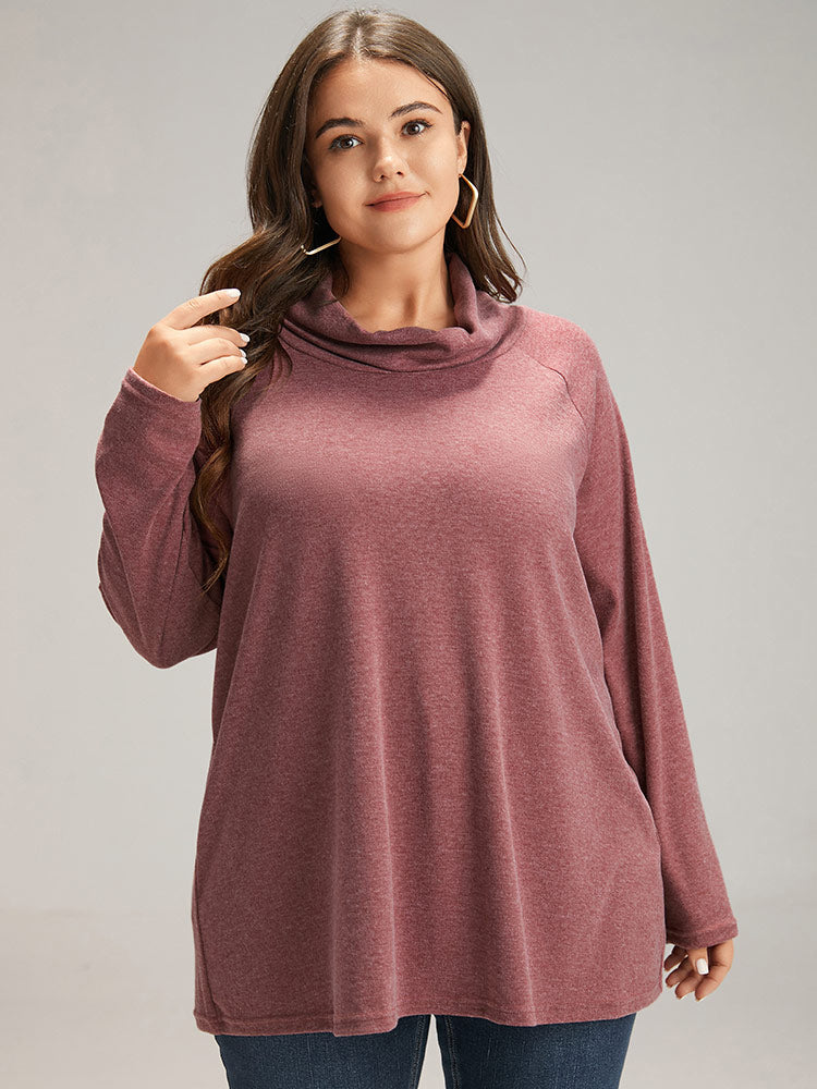 

Plus Size Women Dailywear Plain Plain Regular Raglan sleeve Long Sleeve Mock Neck Elegant Sweatshirts BloomChic, Russet