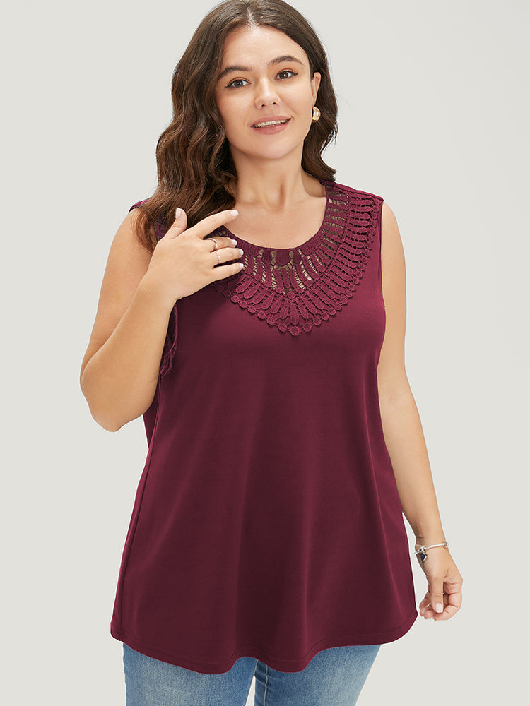 

Plus Size Women Dailywear Plain Sleeveless Round Neck Elegance Tank Tops Camis BloomChic, Burgundy