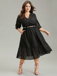 Chiffon Notched Collar Elasticized Waistline Dress