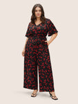 General Print Belted Pocketed Jumpsuit