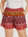Boho Print Pocket Elastic Waist Shorts