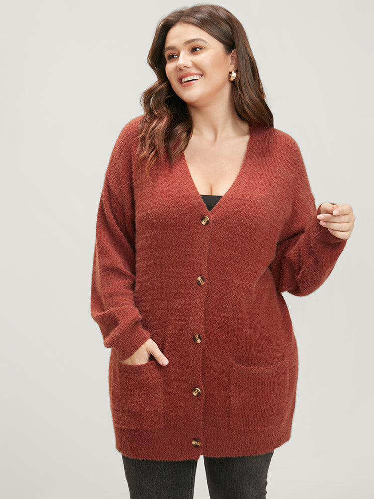 

Solid Pointelle Knit Pocket Button Front Heather Cardigan BloomChic, Maroon