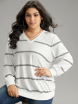 Rib Knit Striped V Neck Sweatshirt