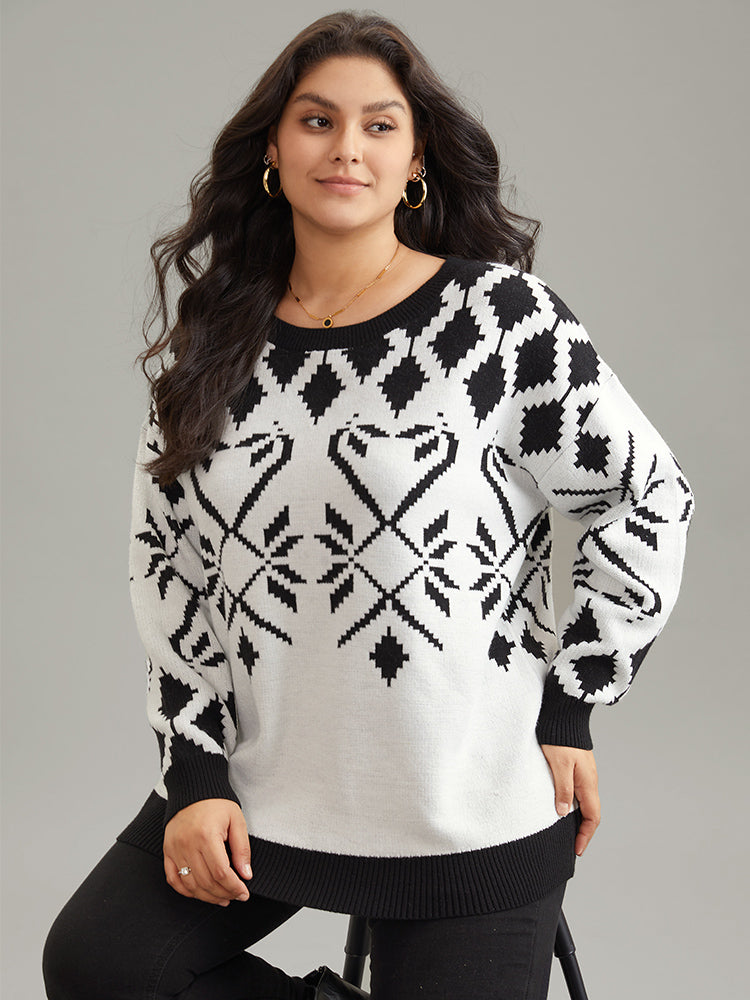 

Supersoft Essentials Geometric Jacquard Crew Neck Pullover, Black