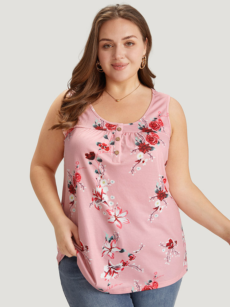 

Plus Size Women Dailywear Floral Gathered Sleeveless Sleeveless Round Neck Elegance Tank Tops Camis BloomChic, Pink