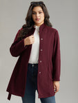 Solid Button Fly Stand Collar Belted Pocket Coat