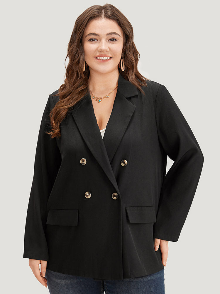 

Plus Size Women Work Plain Button Regular Sleeve Long Sleeve Suit Collar Pocket Workwear Essentials Blazers BloomChic, Black