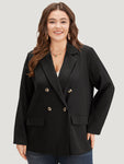 Plain Suit Collar Pocket Double Breasted Blazer
