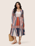 Bandana Patchwork Bell Sleeve Elastic Waist Dress