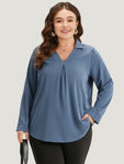 Anti wrinkle Plain V Neck Plicated Detail Blouse