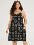 Halloween Skull Print Pocket Cami Sleep Dress