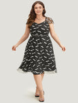 Halloween Bat Print Mesh Square Neck Dress