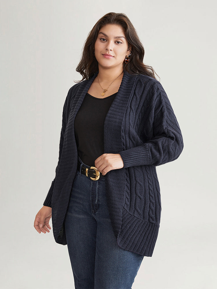 

Plus Size Cardigans | Solid Cable Knit Texture Arc Hem Dolman Sleeve Cardigan | BloomChic, Midnight