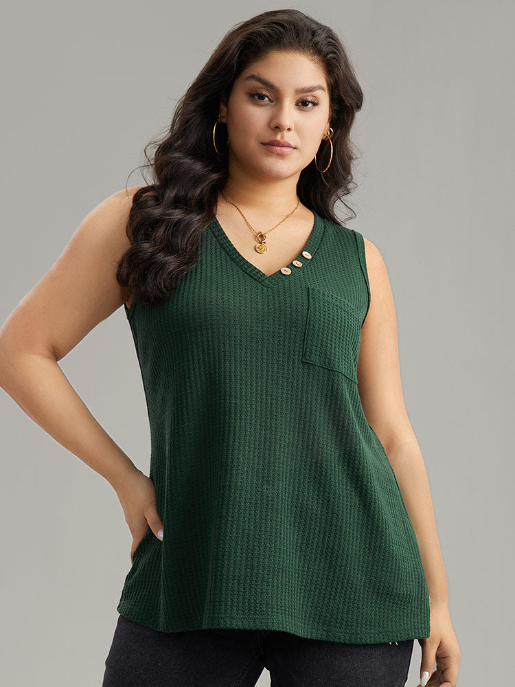 

Plus Size Women Dailywear Plain Waffle Knit Sleeveless Sleeveless V-neck Casual Tank Tops Camis BloomChic, Green