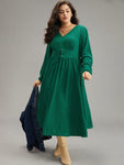 Lace-Up Pocketed Gathered Dress