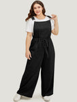 Plain Pocket Drawstring Adjustable Straps Overall Jumpsuit