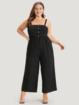 Striped Print Pocketed Shirred Spaghetti Strap Jumpsuit